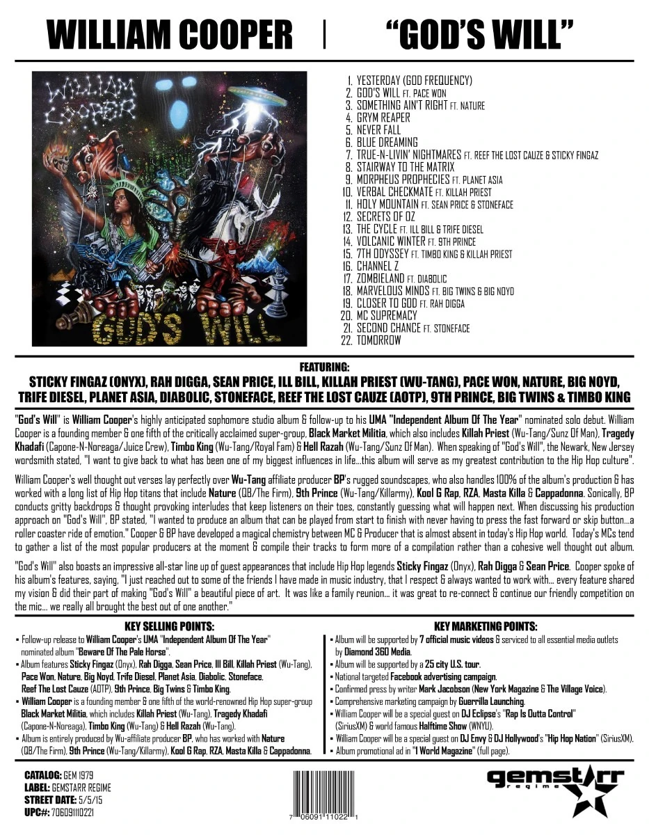 William Cooper God's Will promotional one-sheet